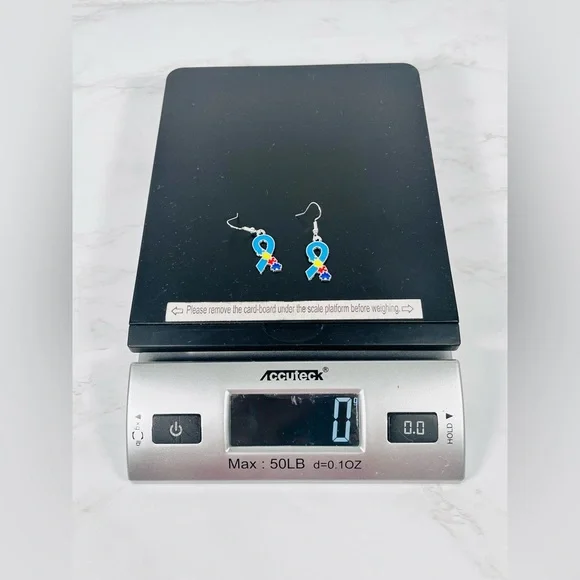 Autism Puzzle Piece Ribbon Earrings - Picture 6 of 8